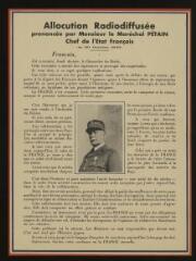 Allocution radiodiffusée prononcée par Monsieur le Maréchal Pétain chef de l'État français [annonçant la mise en place de la collaboration entre la France et l’Allemagne] s.l.