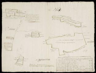 1 vue Plan figure de sept pièces de bois appartenant a la maison de Chaumot sise a Vernoy... / Baillet, arpenteur en la maîtrise de Sens.