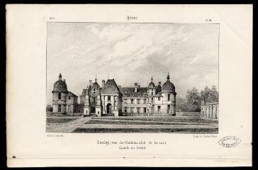 1 vue  - Tanlay, vue du château, côté de la cour : façade au levant / Victor Petit del. ; [Victor Petit lith.]. (ouvre la visionneuse)