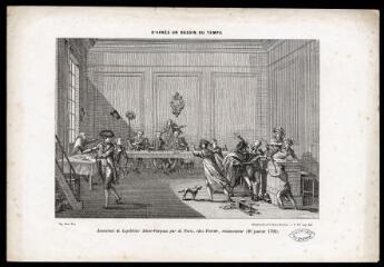 1 vue D'après un dessin du temps : Assassinat de Lepelletier Saint-Fargeau par de Paris, chez Février, restaurateur (20 janvier 1793) / Typ. Henri Plon ; C. Hettanoat f[eci]t.