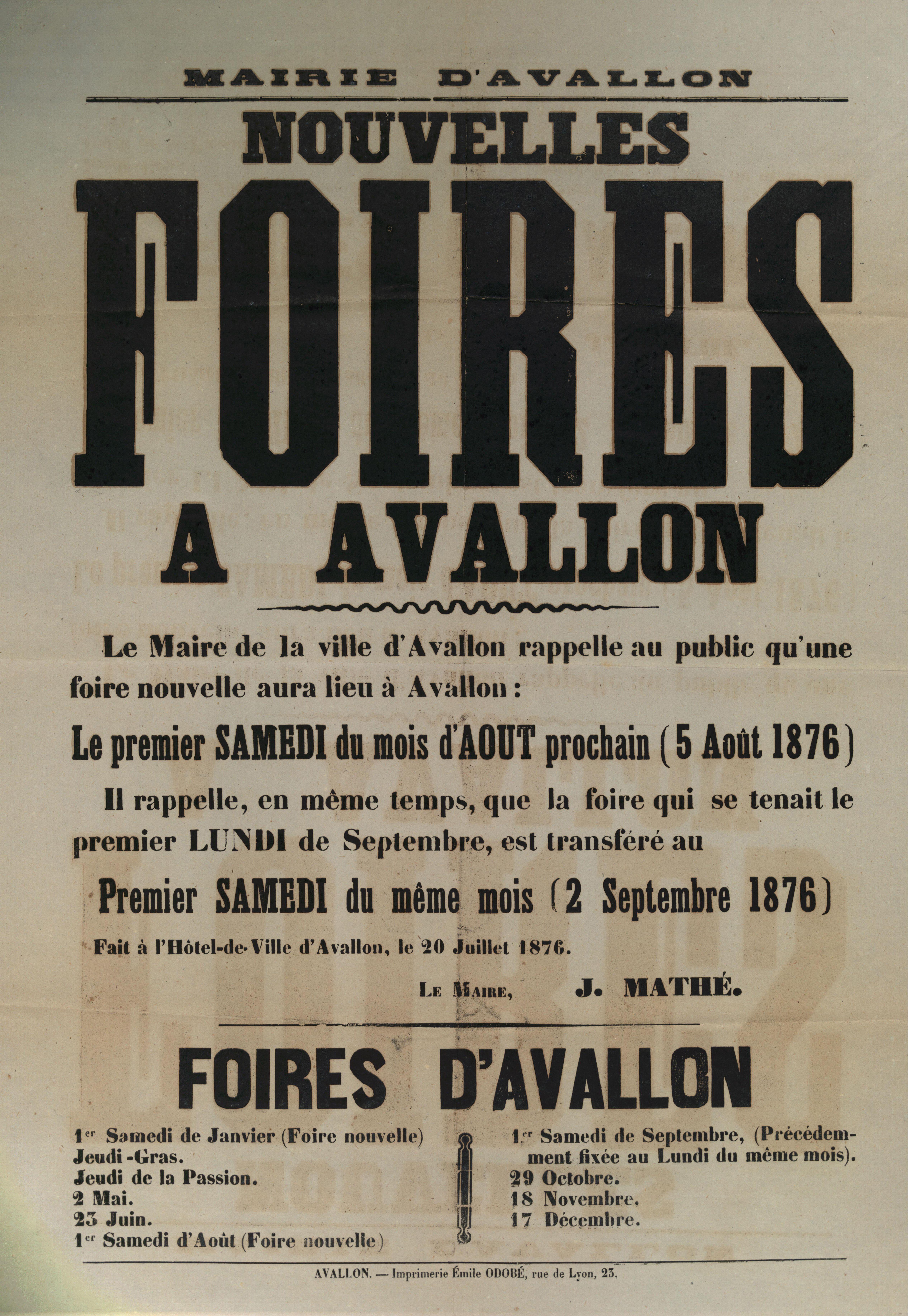 1 vue  - Publicité pour les foires d\'Avallon (ouvre la visionneuse)